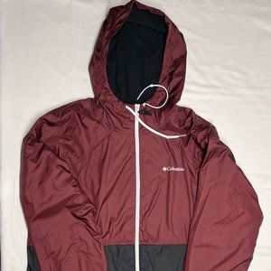 Columbia Center Ridge fleece lined windbreaker jacket Size: XL, maroon/black